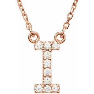 14K ROSE .08 CTW NATURAL DIAMOND INITIAL I 16" NECKLACE