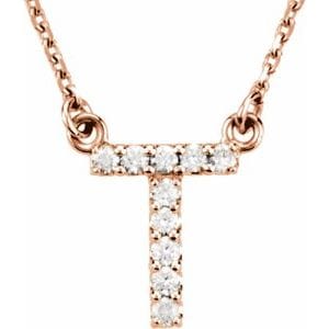 14K ROSE 1/10 CTW NATURAL DIAMOND INITIAL T 16" NECKLACE