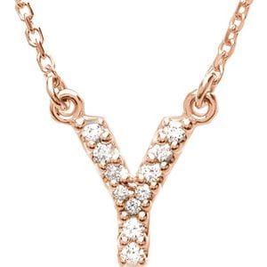 14K ROSE .08 CTW NATURAL DIAMOND INITIAL Y 16" NECKLACE