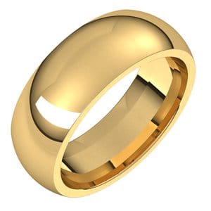 Rings 14K Yellow 7 mm Comfort-Fit Half Round Band Size 3.5