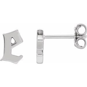 14K WHITE GOTHIC INITIAL E EARRING