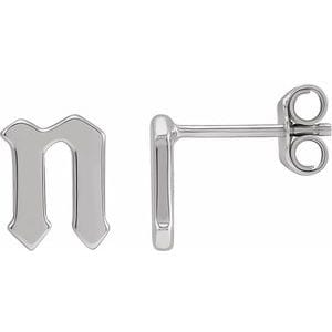 14K WHITE GOTHIC INITIAL N EARRING