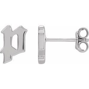 14K WHITE GOTHIC INITIAL P EARRING