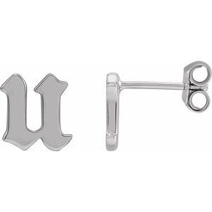 14K WHITE GOTHIC INITIAL U EARRING