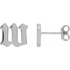 14K WHITE GOTHIC INITIAL W EARRING