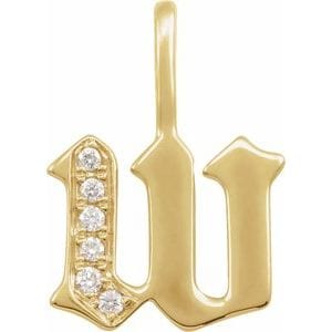 14K YELLOW .06 CTW NATURAL DIAMOND GOTHIC INITIAL W CHARM/PENDANT