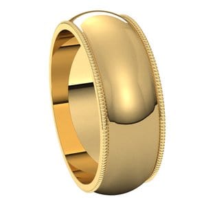 Rings 18K Yellow 7 mm Milgrain Half Round Band Size 13