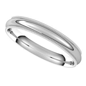 Rings 14K White 3 mm Lightweight Milgrain Comfort-Fit Half Round Band Size 4.5