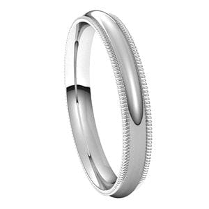 Rings 14K White 3 mm Lightweight Milgrain Comfort-Fit Half Round Band Size 4.5