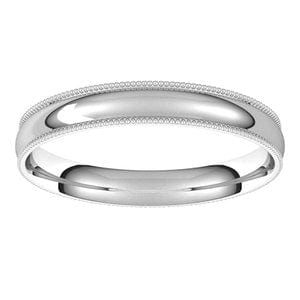Rings 14K White 3 mm Lightweight Milgrain Comfort-Fit Half Round Band Size 4.5