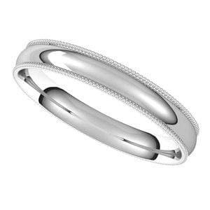 Rings 14K White 3 mm Lightweight Milgrain Comfort-Fit Half Round Band Size 4.5