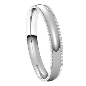 Rings 14K White 3 mm Lightweight Milgrain Comfort-Fit Half Round Band Size 4.5