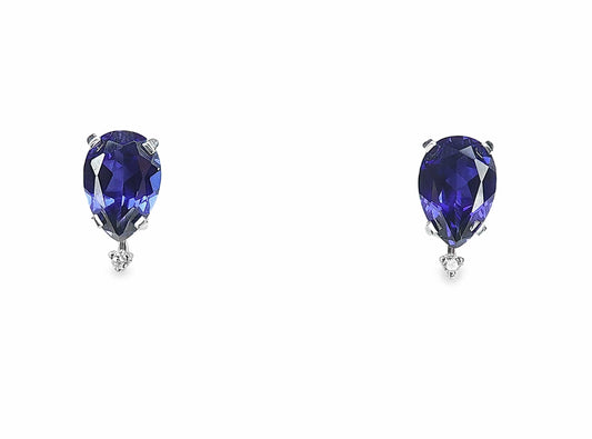 14KW 10X7MM PEAR SHAPE LG SAPPHIRE .04CTW NAT DIAMOND STUDS