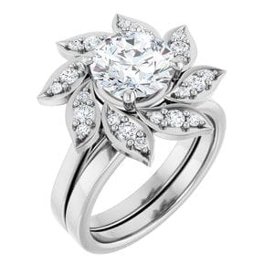 Rings 14K White 8 mm Round Floral-Inspired Halo-Style Engagement Ring Mounting