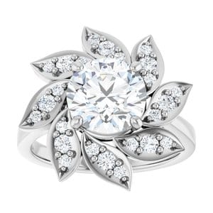 Rings 14K White 8 mm Round Floral-Inspired Halo-Style Engagement Ring Mounting