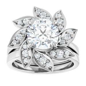 Rings 14K White 8 mm Round Floral-Inspired Halo-Style Engagement Ring Mounting