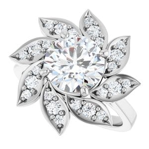 Rings 14K White 8 mm Round Floral-Inspired Halo-Style Engagement Ring Mounting