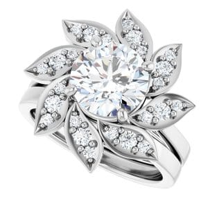 Rings 14K White 8 mm Round Floral-Inspired Halo-Style Engagement Ring Mounting