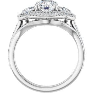 Rings 14K White 6.5 mm Round Three-Stone Halo-Style Engagement Ring Mounting