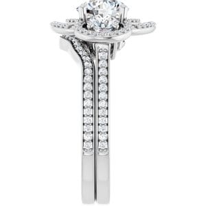 Rings 14K White 6.5 mm Round Three-Stone Halo-Style Engagement Ring Mounting