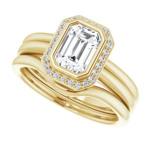 Rings 14K Yellow 7x5 mm Emerald Bezel-Set Halo-Style Engagement Ring Mounting