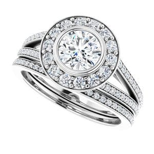 Rings 14K White 5.8 mm Round Bezel-Set Halo-Style Engagement Ring Mounting