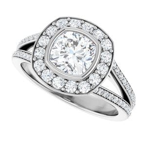 Rings 14K White 6x6 mm Cushion Bezel-Set Halo-Style Engagement Ring Mounting