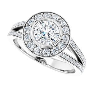 Rings 14K White 5.5 mm Round Bezel-Set Halo-Style Engagement Ring Mounting