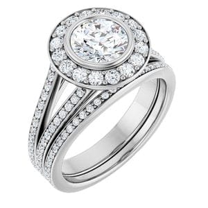 Rings 14K White 6.5 mm Round Bezel-Set Halo-Style Engagement Ring Mounting