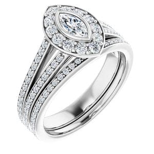Rings 14K White 6x3 mm Marquise Bezel-Set Halo-Style Engagement Ring Mounting