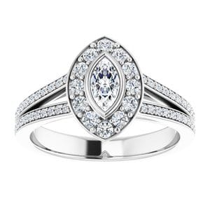 Rings 14K White 6x3 mm Marquise Bezel-Set Halo-Style Engagement Ring Mounting
