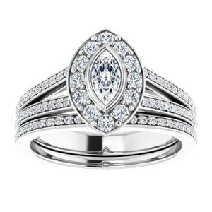 Rings 14K White 6x3 mm Marquise Bezel-Set Halo-Style Engagement Ring Mounting