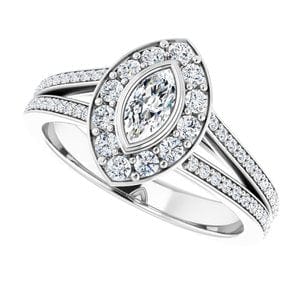 Rings 14K White 6x3 mm Marquise Bezel-Set Halo-Style Engagement Ring Mounting
