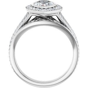 Rings 14K White 12x6 mm Marquise Bezel-Set Halo-Style Engagement Ring Mounting