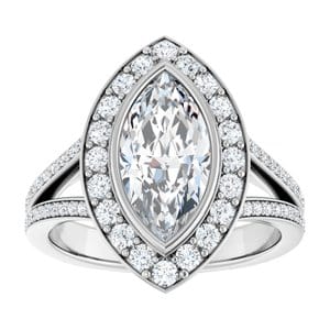 Rings 14K White 12x6 mm Marquise Bezel-Set Halo-Style Engagement Ring Mounting