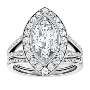 Rings 14K White 12x6 mm Marquise Bezel-Set Halo-Style Engagement Ring Mounting