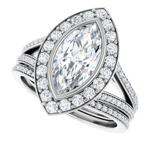 Rings 14K White 12x6 mm Marquise Bezel-Set Halo-Style Engagement Ring Mounting