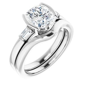 Rings 14K White 7 x 7 mm Cushion Half Bezel Engagement Ring Mounting