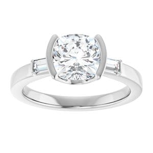 Rings 14K White 7 x 7 mm Cushion Half Bezel Engagement Ring Mounting