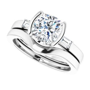 Rings 14K White 7 x 7 mm Cushion Half Bezel Engagement Ring Mounting