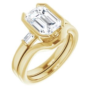 Rings 14K Yellow 9 x 7 mm Emerald Half Bezel Engagement Ring Mounting