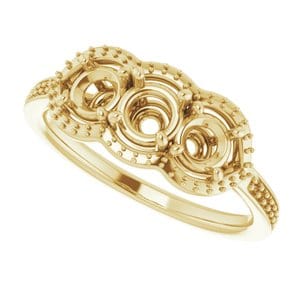 Rings 14K Yellow 4.4 mm Round Three-Stone Halo-Style Engagement Ring Mounting