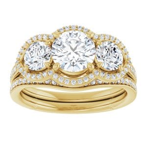 Rings 14K Yellow 6.5 mm Round Three-Stone Halo-Style Engagement Ring Mounting