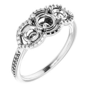 Rings 14K White 5.2 mm Round Three-Stone Halo-Style Engagement Ring Mounting