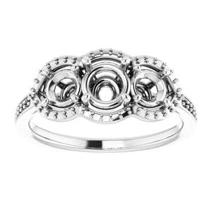 Rings 14K White 5.2 mm Round Three-Stone Halo-Style Engagement Ring Mounting