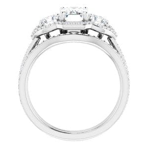 Rings 14K White 7x5 mm Emerald Three-Stone Halo-Style Engagement Ring Mounting