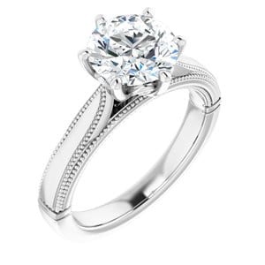 Rings 14K White 8 mm Round Solitaire Engagement Ring Mounting