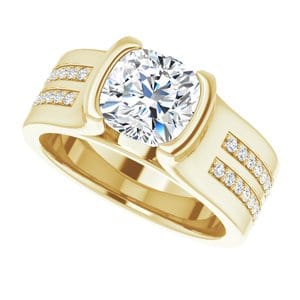 Rings 14K Yellow 7 x 7 mm Cushion Half Bezel Engagement Ring Mounting