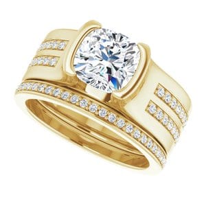 Rings 14K Yellow 7 x 7 mm Cushion Half Bezel Engagement Ring Mounting