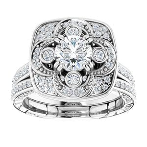 Rings 14K White 5.2 mm Round Vintage-Inspired Halo-Style Engagement Ring Mounting